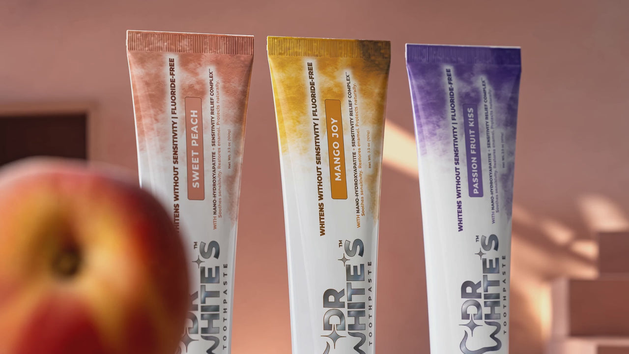 Sunset Crush Signature Trio: Sweet Peach, Mango Joy and Passion Fruit Kiss with corrected tube proportions and upbeat music